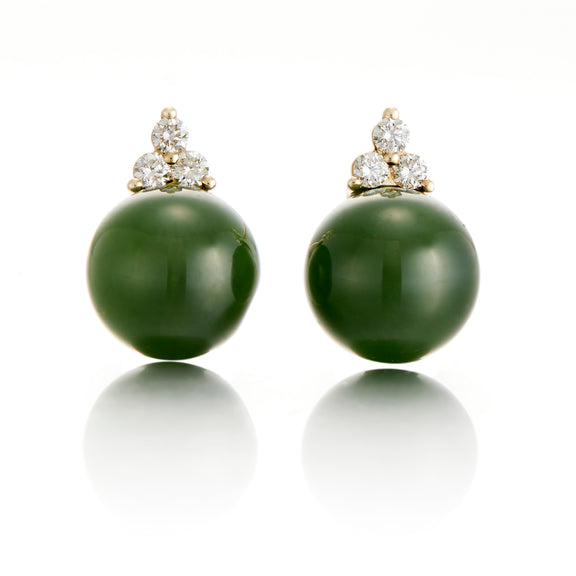 Gump's Signature Madison Earrings in Green Jade & Diamonds