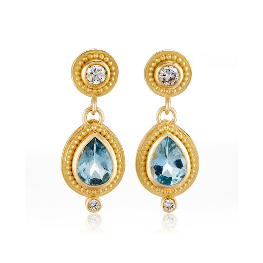 Barbara Heinrich Diamond & Aquamarine Drop Earrings