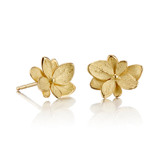 Gold Twin Baby Hydrangea Stud Earrings