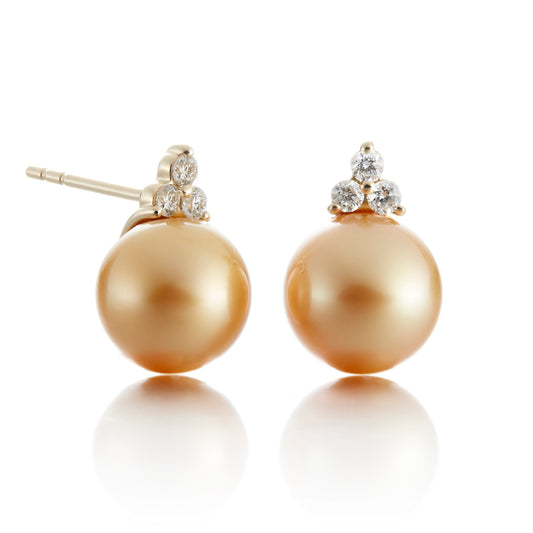 Madison Earrings in Golden South Sea Pearls & Diamonds