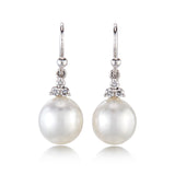 Gump's Signature White Gold Madison Drop Earrings in South Sea Pearls & Diamonds