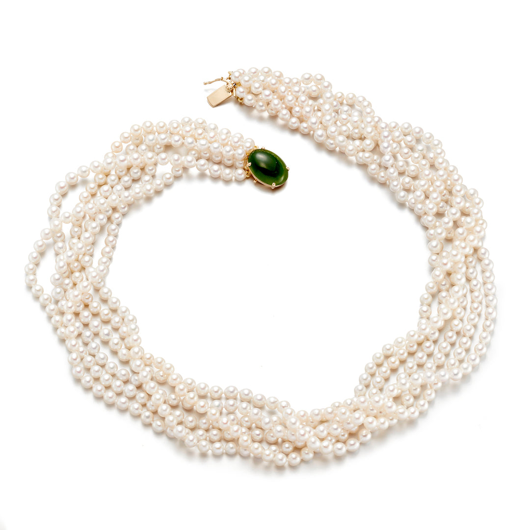 Gump's Signature 4mm Pearl 6-Strand Twist & Green Nephrite Jade Necklace