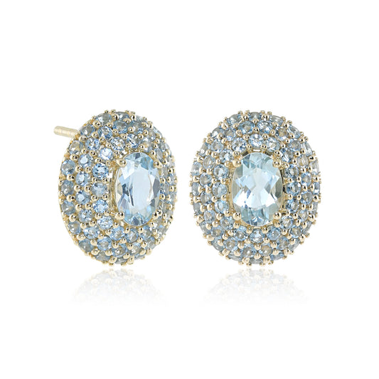 Oval Pavé Aquamarine Earrings