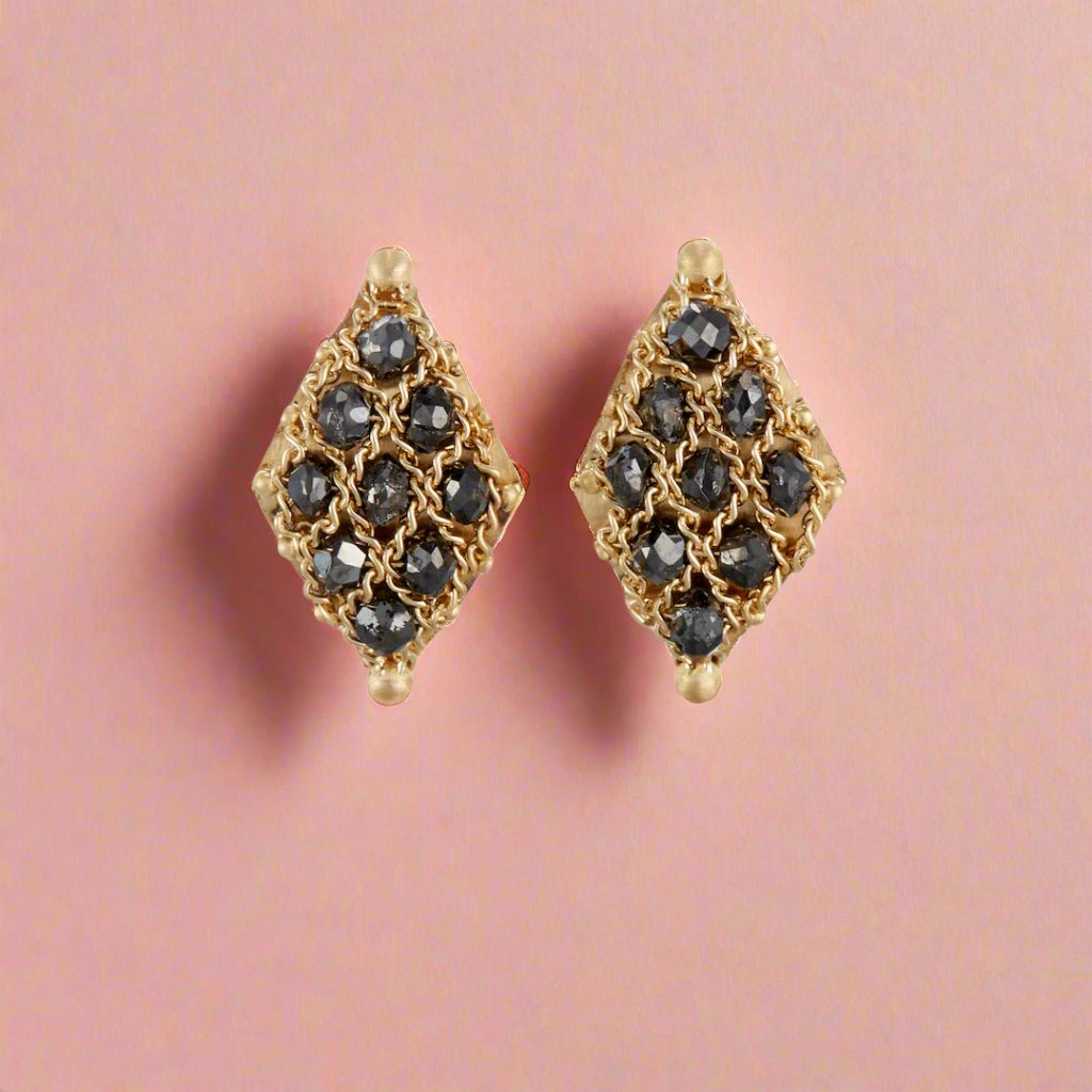 Petite Black Diamond Woven Lattice Earrings