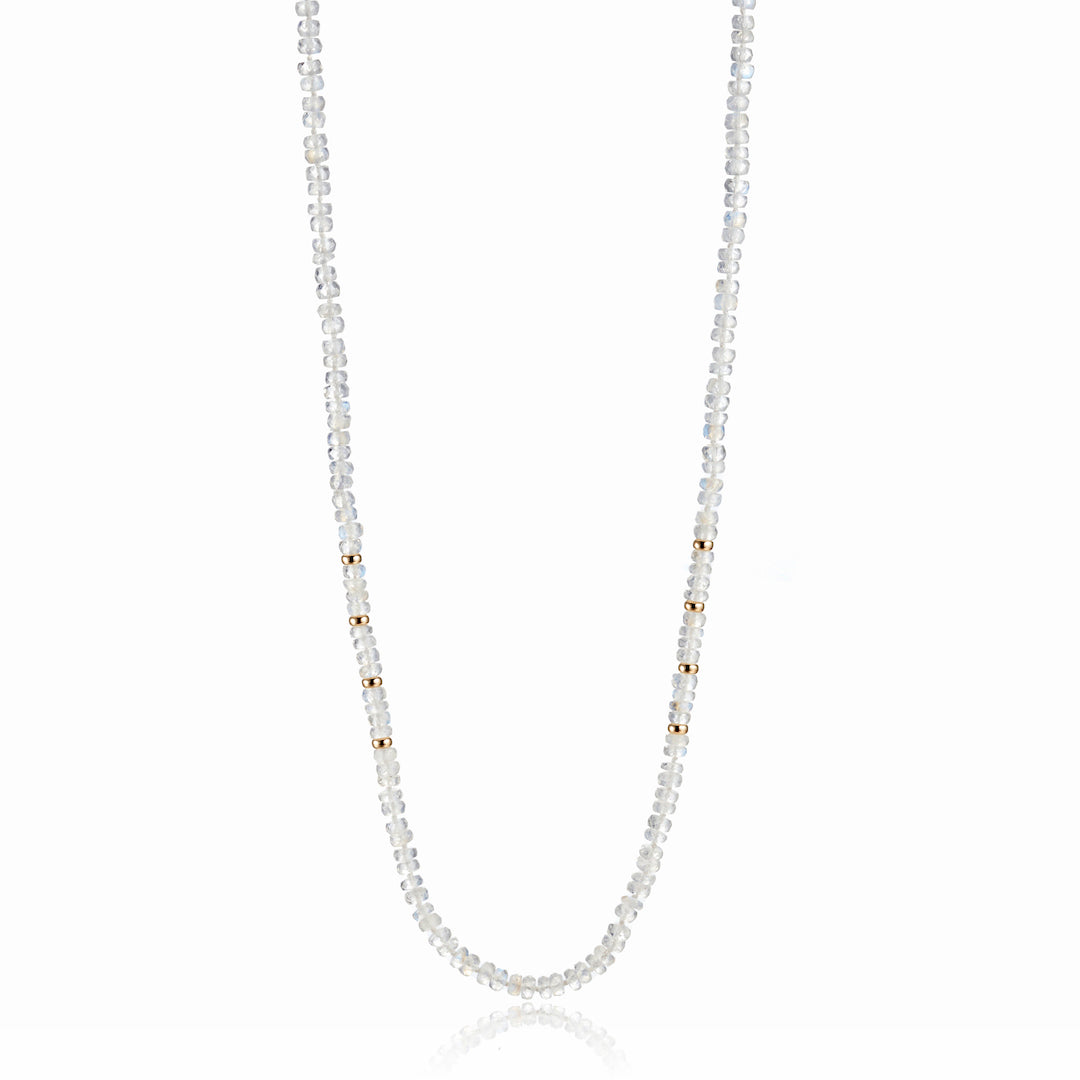 Moonstone & Gold Station Rope Necklace