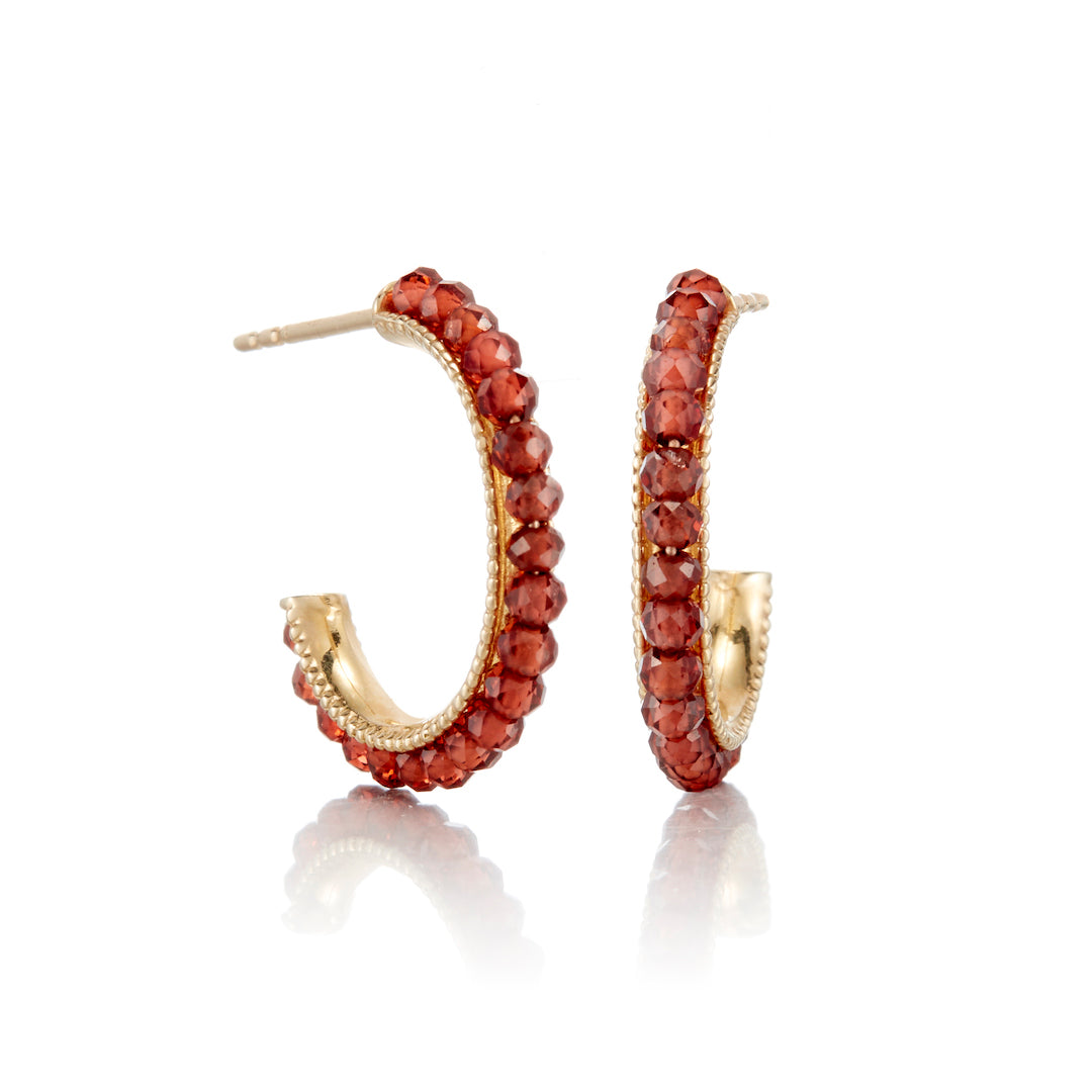 Faceted Garnet Hoop Earrings