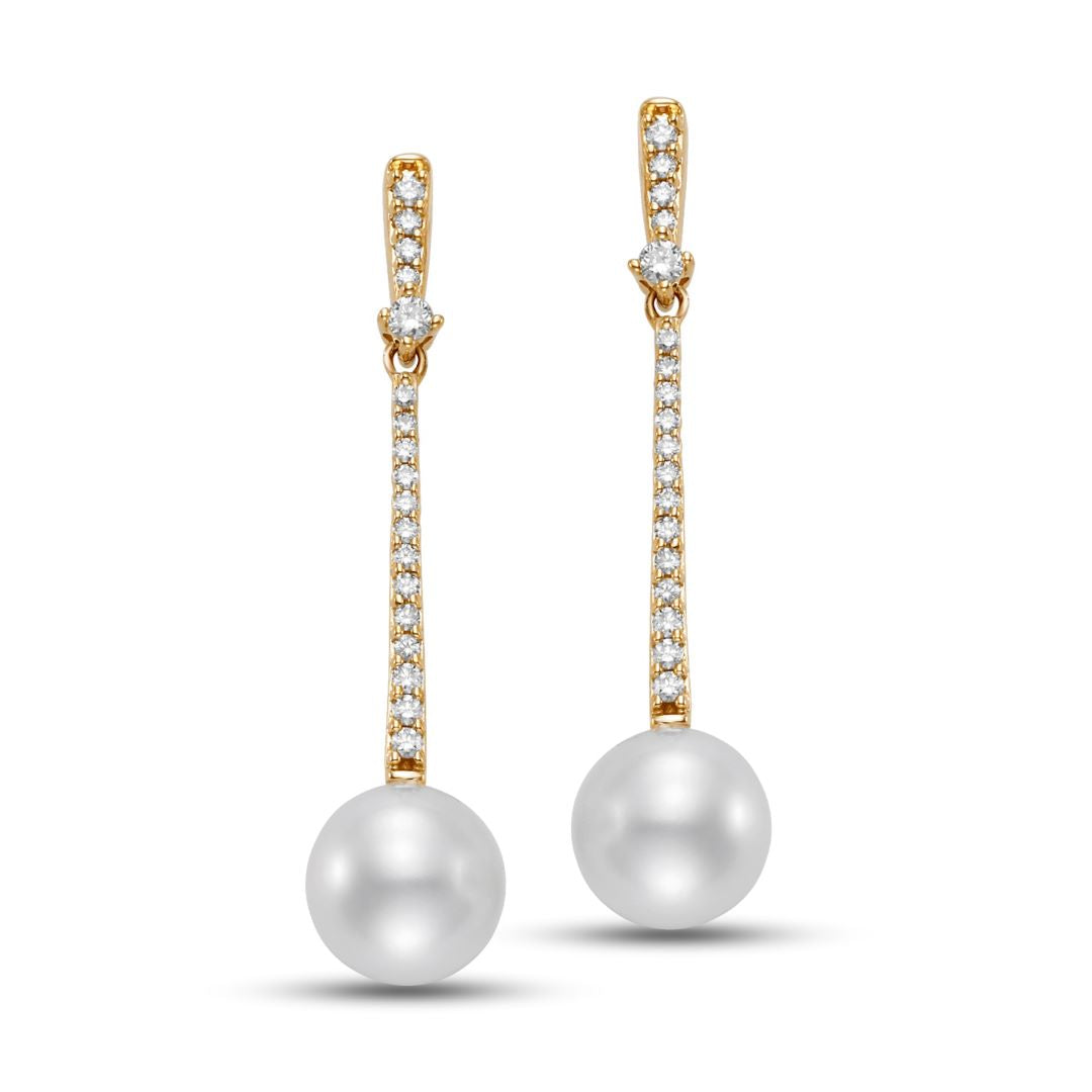 Diamond Stick & Pearl Earrings
