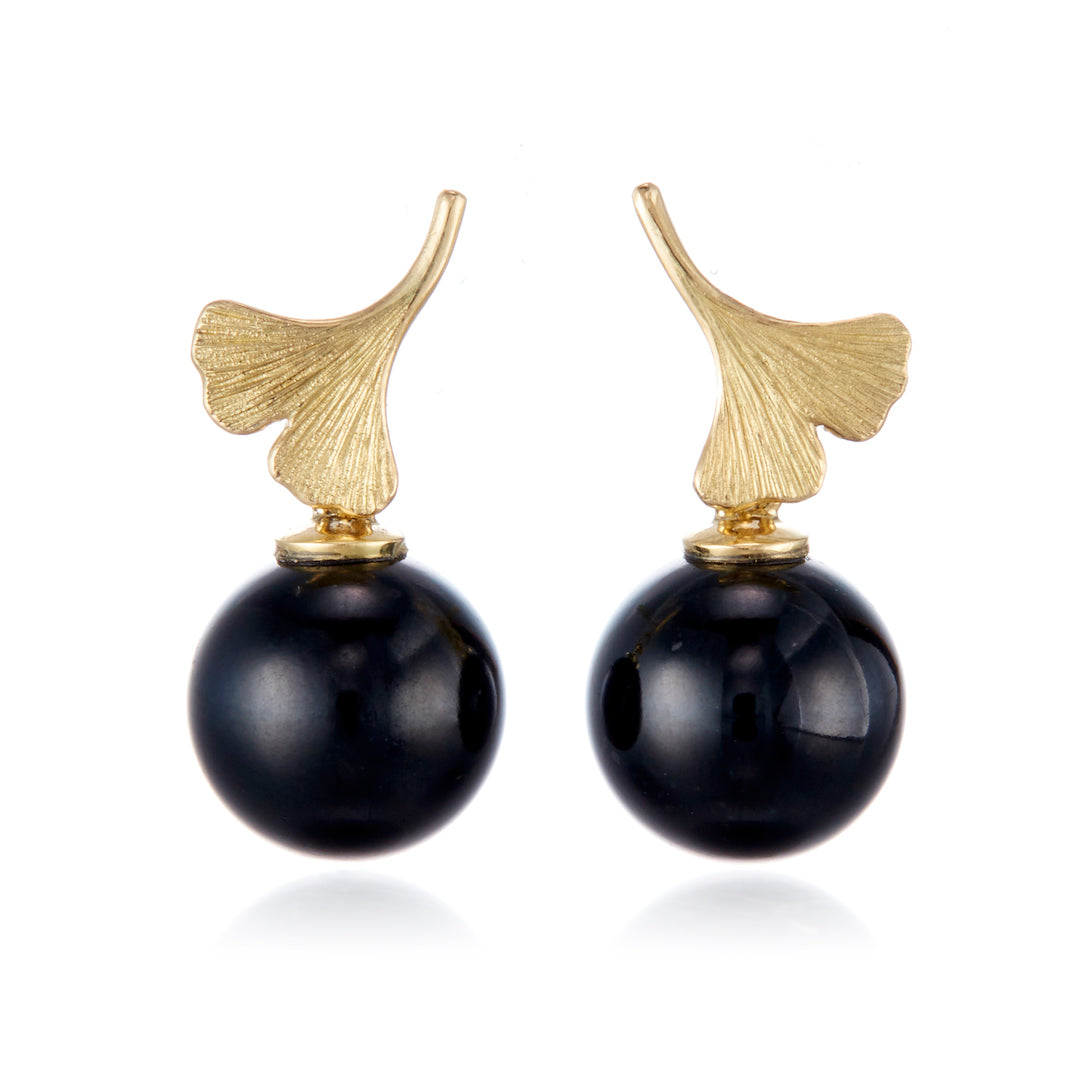 Gump's x Gudrun Langner Ginkgo Black Jade Drop Earrings