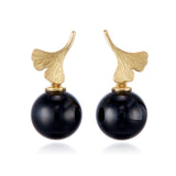 Gump's x Gudrun Langner Ginkgo Black Jade Drop Earrings
