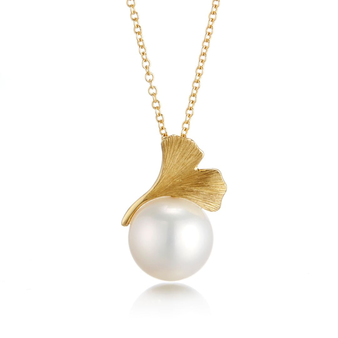 Gump's x Gudrun Langner Ginkgo White Pearl Pendant Necklace