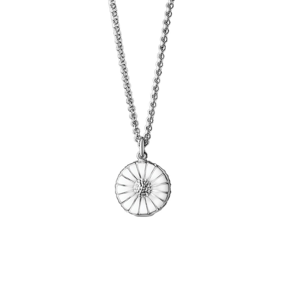 Georg Jensen White Enamel Daisy Pendant Necklace