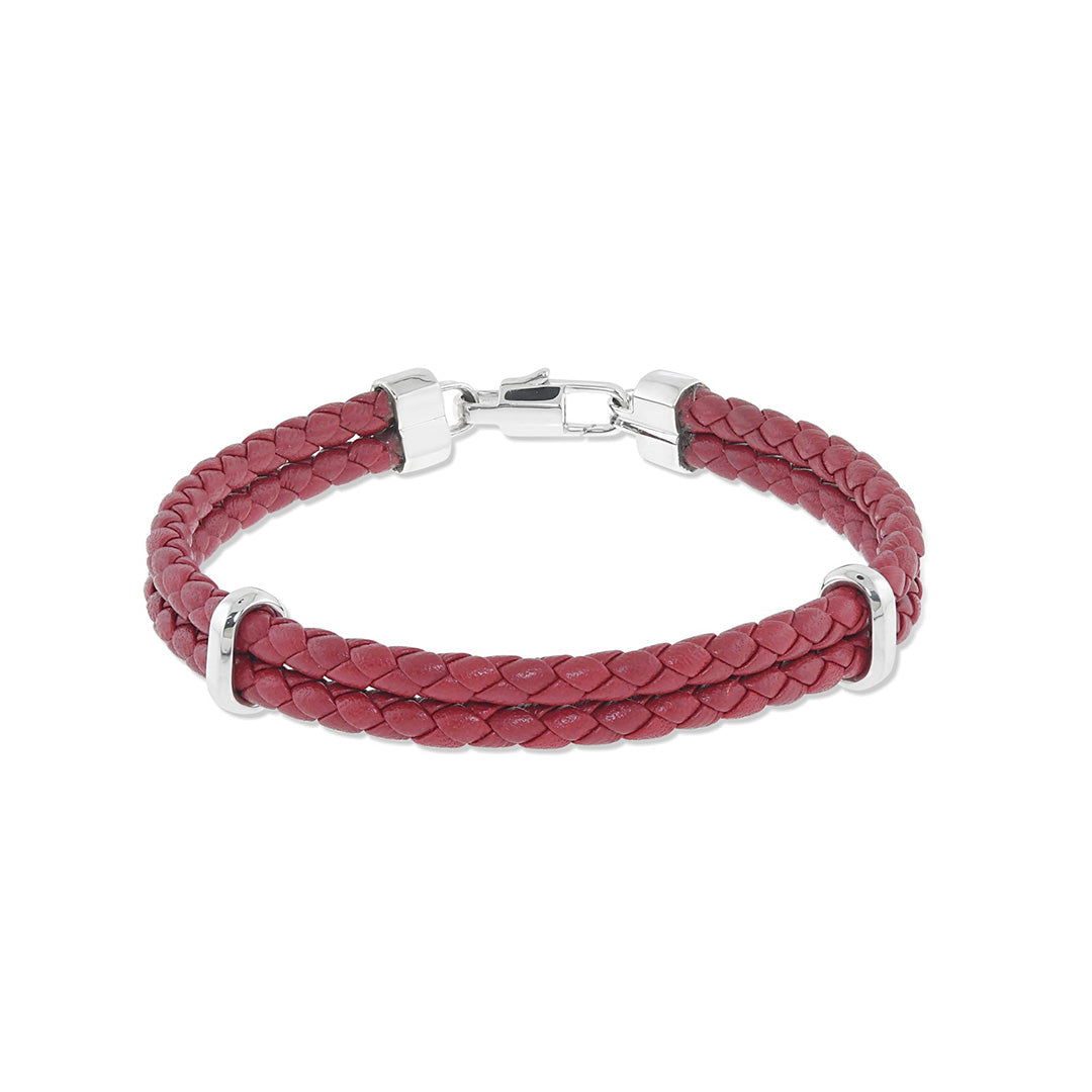 Gump's Signature Men's Double Braided Leather Bracelet, Red