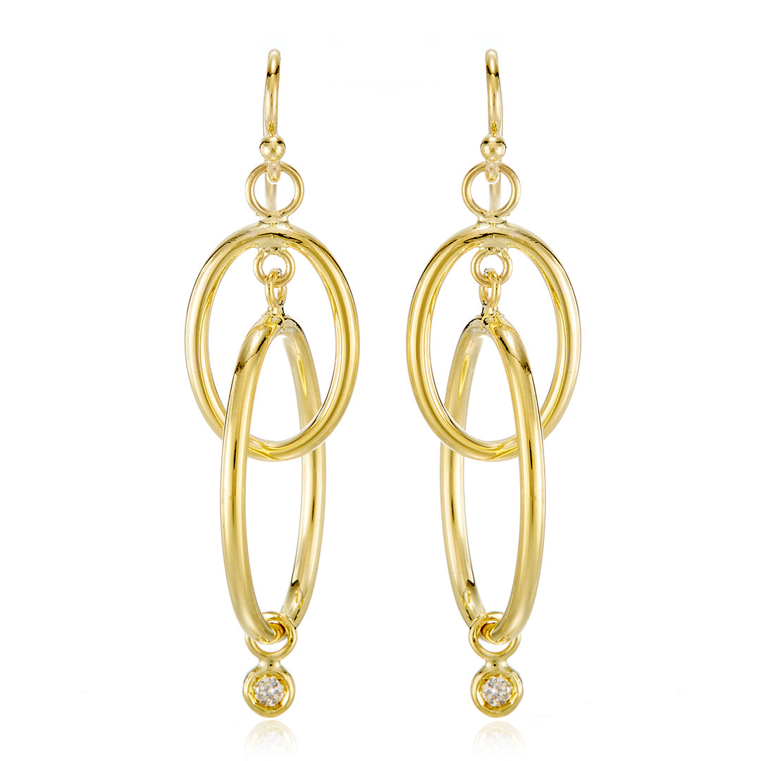 Double Hoop & Diamond Drop Earrings