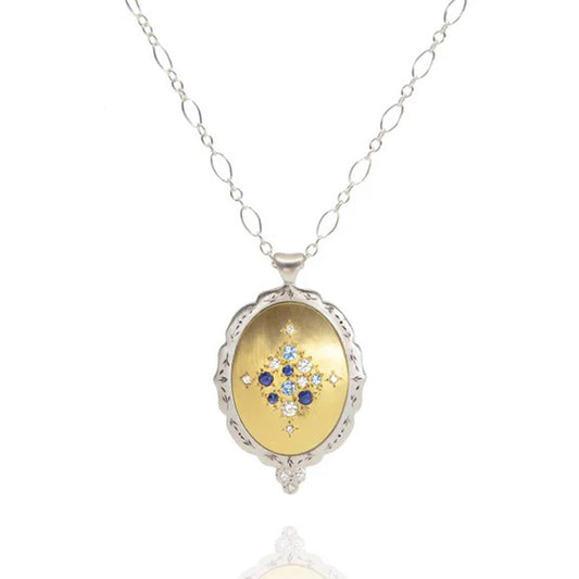 Adel Chefridi Oval Multi-Gemstone Scallop-Edge Pendant Necklace