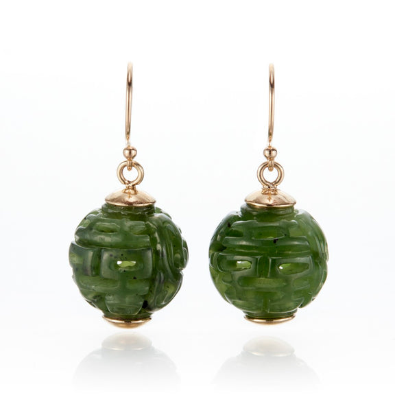 Gump's Signature Green Nephrite Jade Dragon Ball Earrings