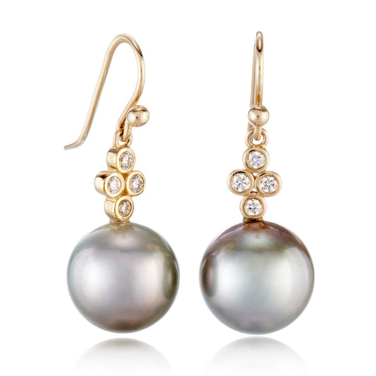 Dominique Drop Earrings in Tahitian Pearls & Diamonds