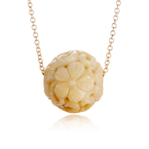 Gump's Signature Yellow Jade Floral Ball Pendant Necklace