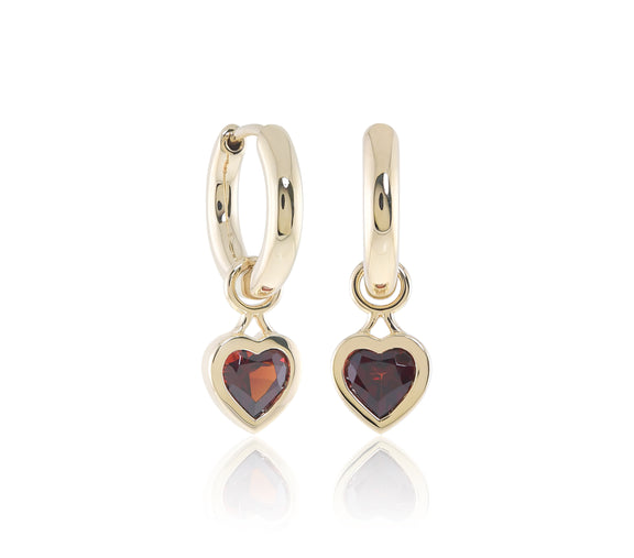 Gump's Signature Garnet Heart Charm Hoop Earrings