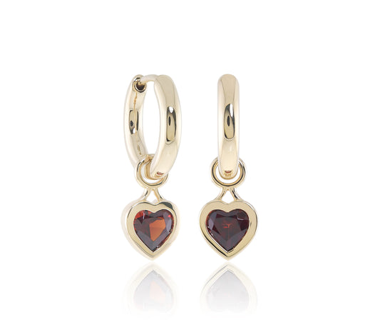 Gump's Signature Garnet Heart Charm Hoop Earrings