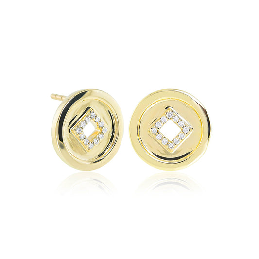 Gump's Signature Lucky Coin & Diamond Stud Earrings