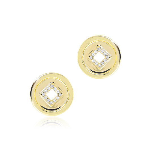 Lucky Coin & Diamond Stud Earrings