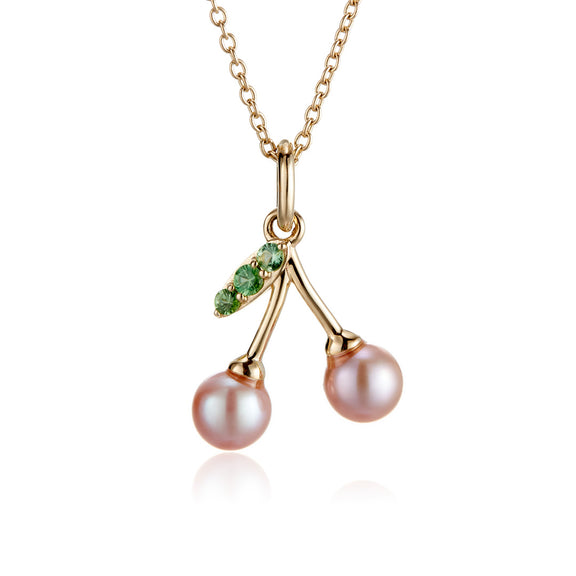 Gump's Signature Pink Pearl & Tsavorite Cherry Pendant Necklace