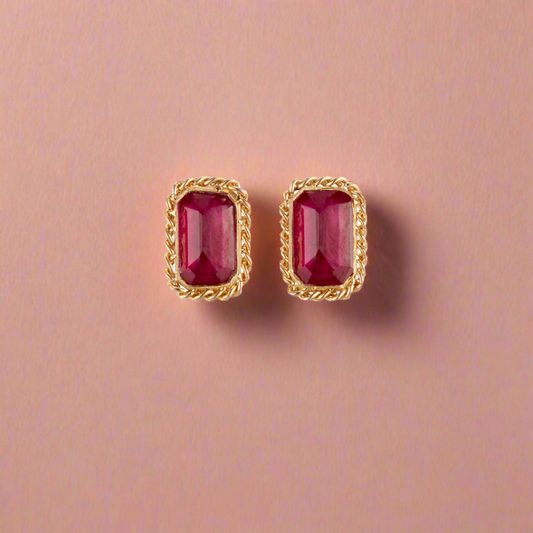 Rectangular Ruby Stud Earrings