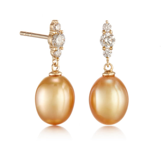 Orion Earrings in Golden Keshi South Sea Pearls & Diamonds