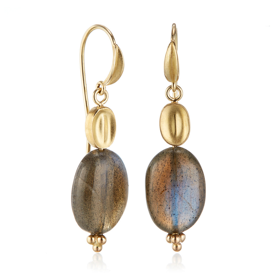 Labradorite Coffee Bean Earrings