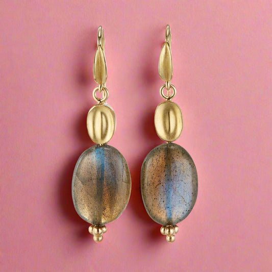 Labradorite Coffee Bean Earrings