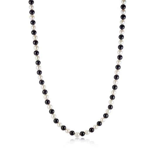 6mm Black Nephrite Jade & White Pearl Rope Necklace