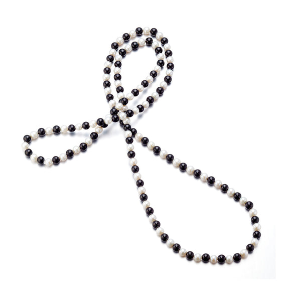 Gump's Signature 6mm Black Nephrite Jade & White Pearl Rope Necklace