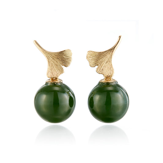 Gump's x Gudrun Langner Ginkgo Green Nephrite Jade Drop Earrings