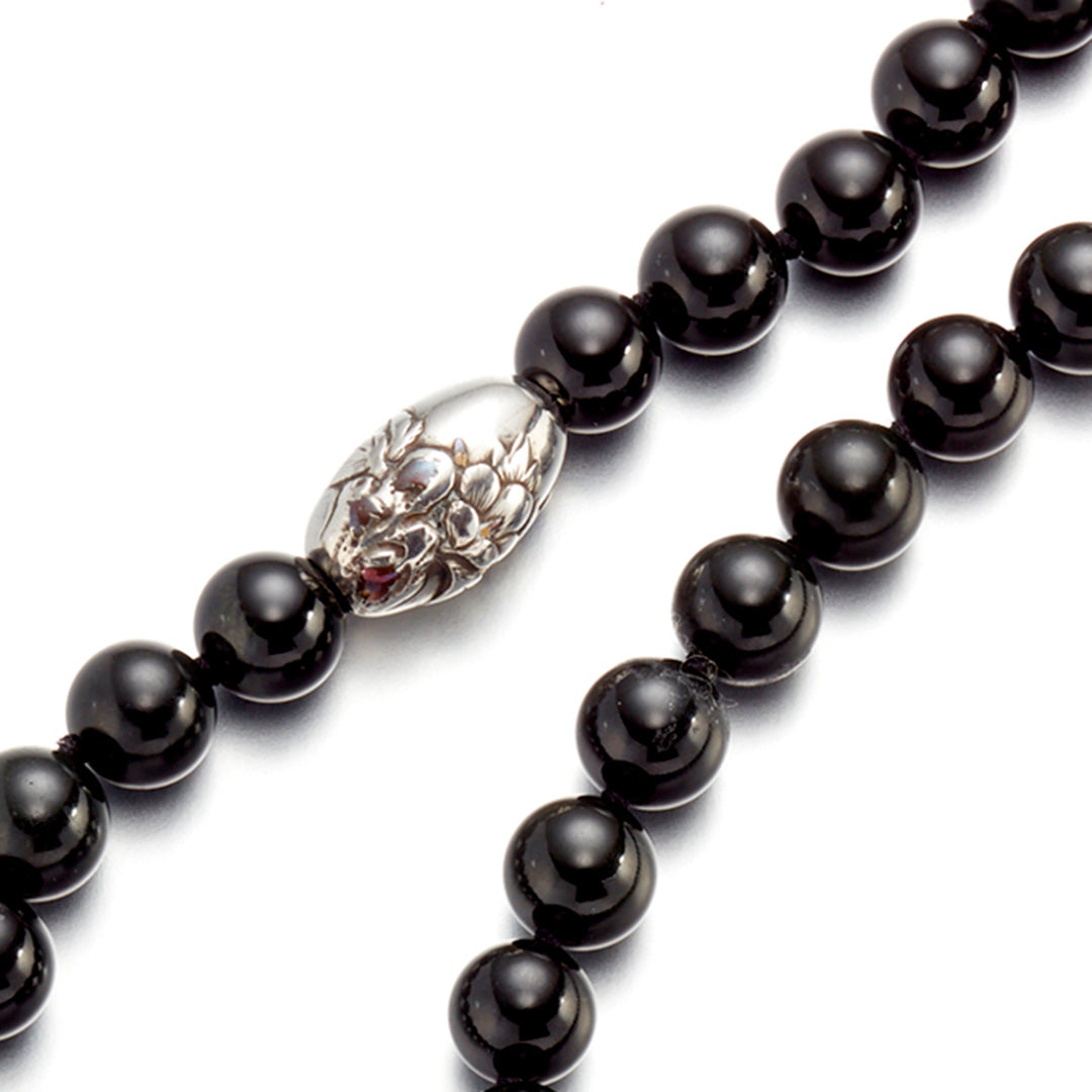 10mm Black Jade Rope Necklace with Camellia Ojime