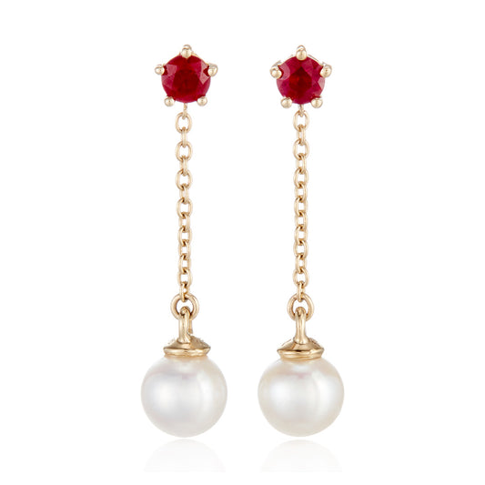 Gump's Signature Niagara Earrings in Pearls & Rubies