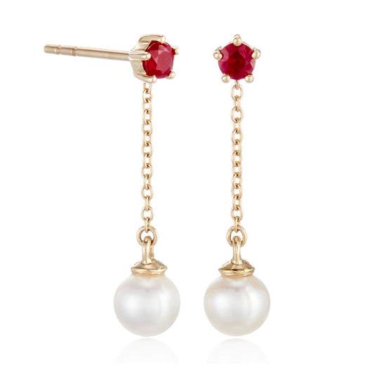 Niagara Earrings in Pearls & Rubies