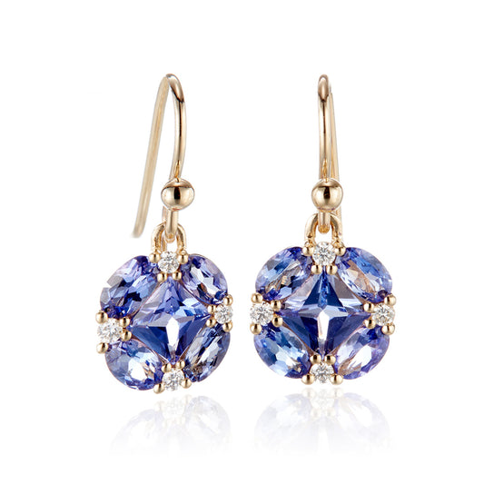 Quadrille Drop Earrings in Tanzanite & Diamonds