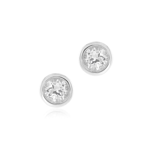 Silver Mini Dot Earrings in White Topaz