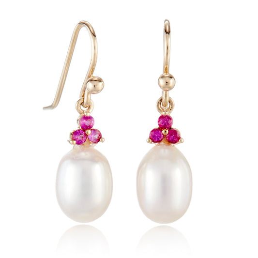 Madison Drop Earrings in Pearls & Pink Sapphires