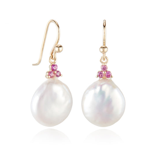 Madison Drop Earrings in Pearls & Pink Sapphires