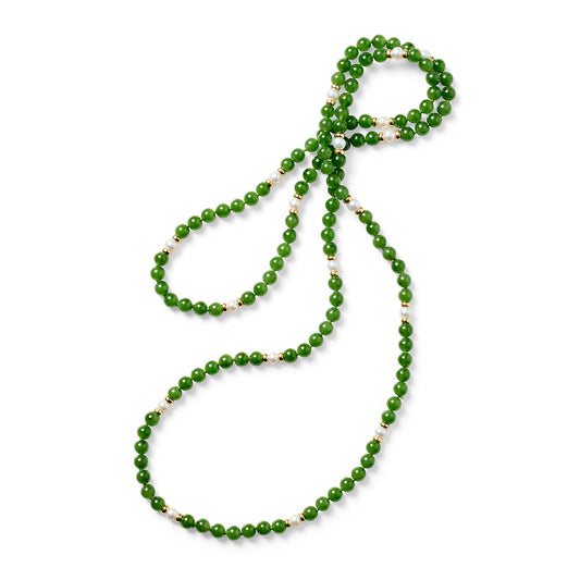 Gump's Signature 5mm Green Nephrite Jade & Pearl Station Rope Necklace