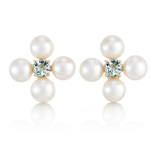 Gump's Signature Flora Earrings in Pearls & Aquamarines