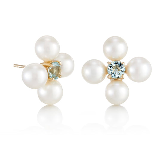 Flora Earrings in Pearls & Aquamarines