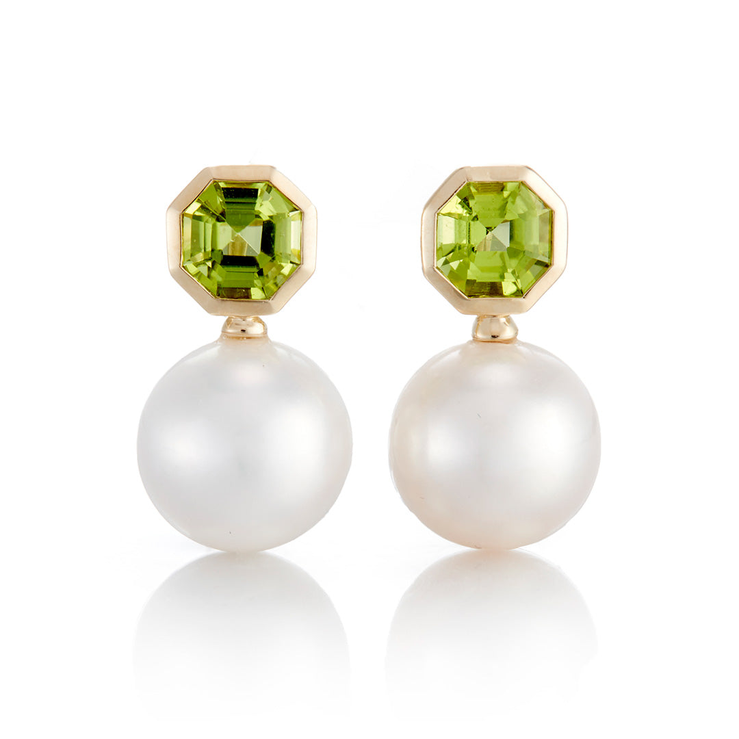 Gump's Signature Octagonal Peridot & Pearl Drop Earrings