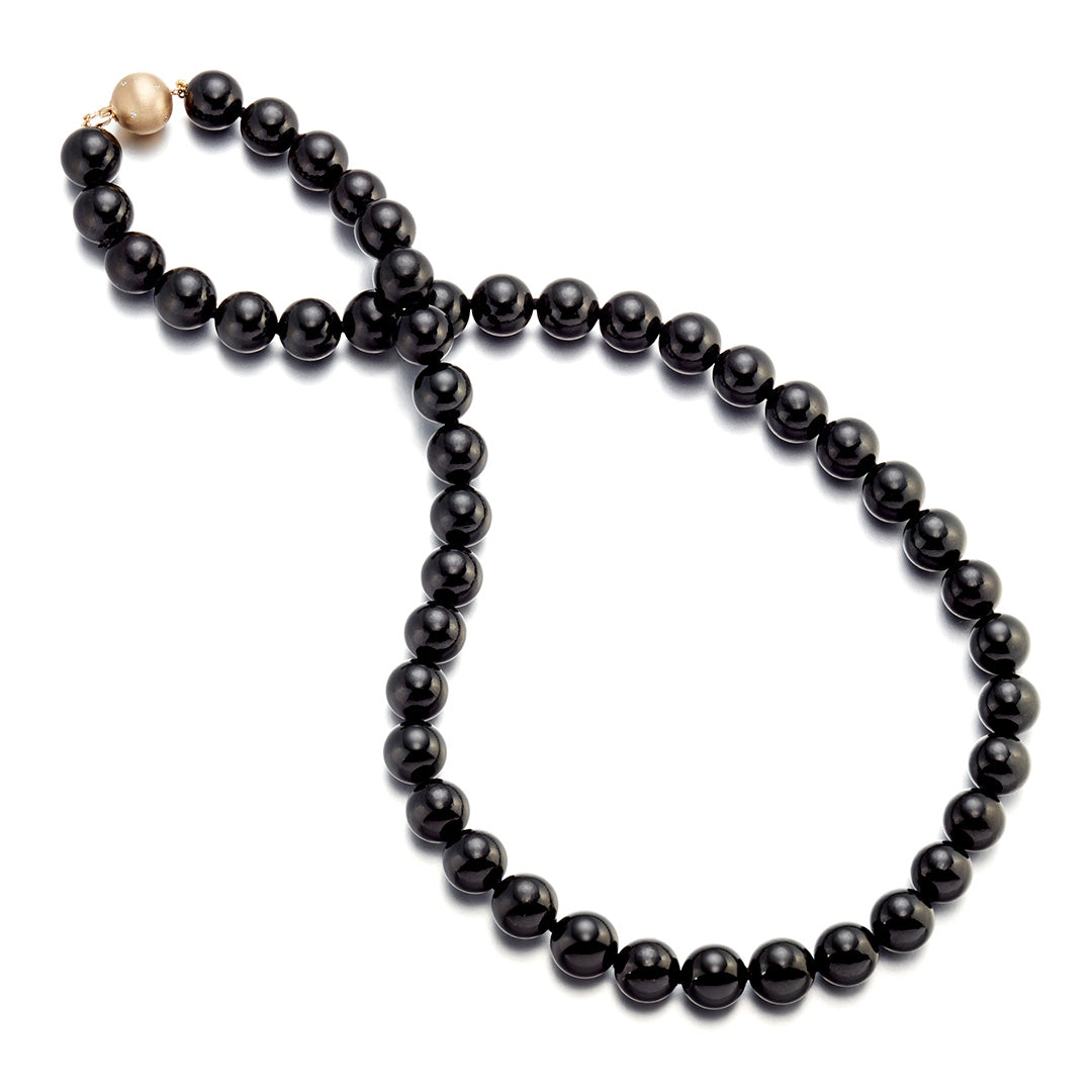 Gump's Signature 12mm Black Jade Bead Necklace, 22"