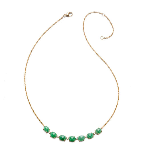 Green Jade Oval Cabochon & Diamond Necklace