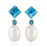 Gump's Signature Carmel Drop Earrings in Pearls & Blue Topaz
