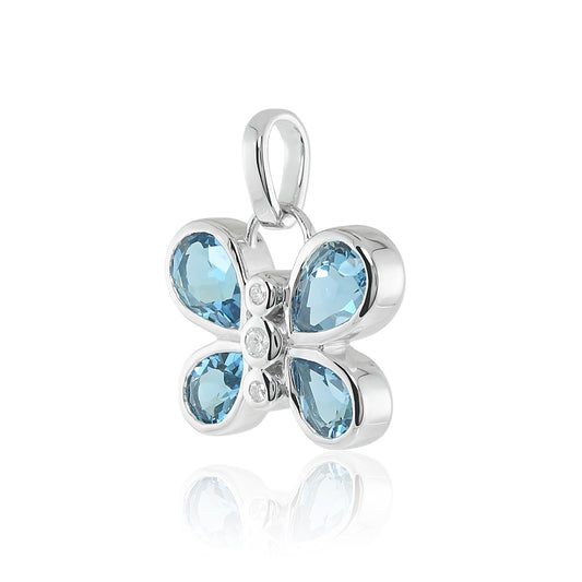 Butterfly Charm in Swiss Blue Topaz & Diamonds