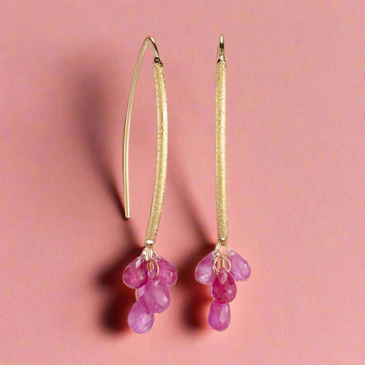 Pink Sapphire Navette Earrings