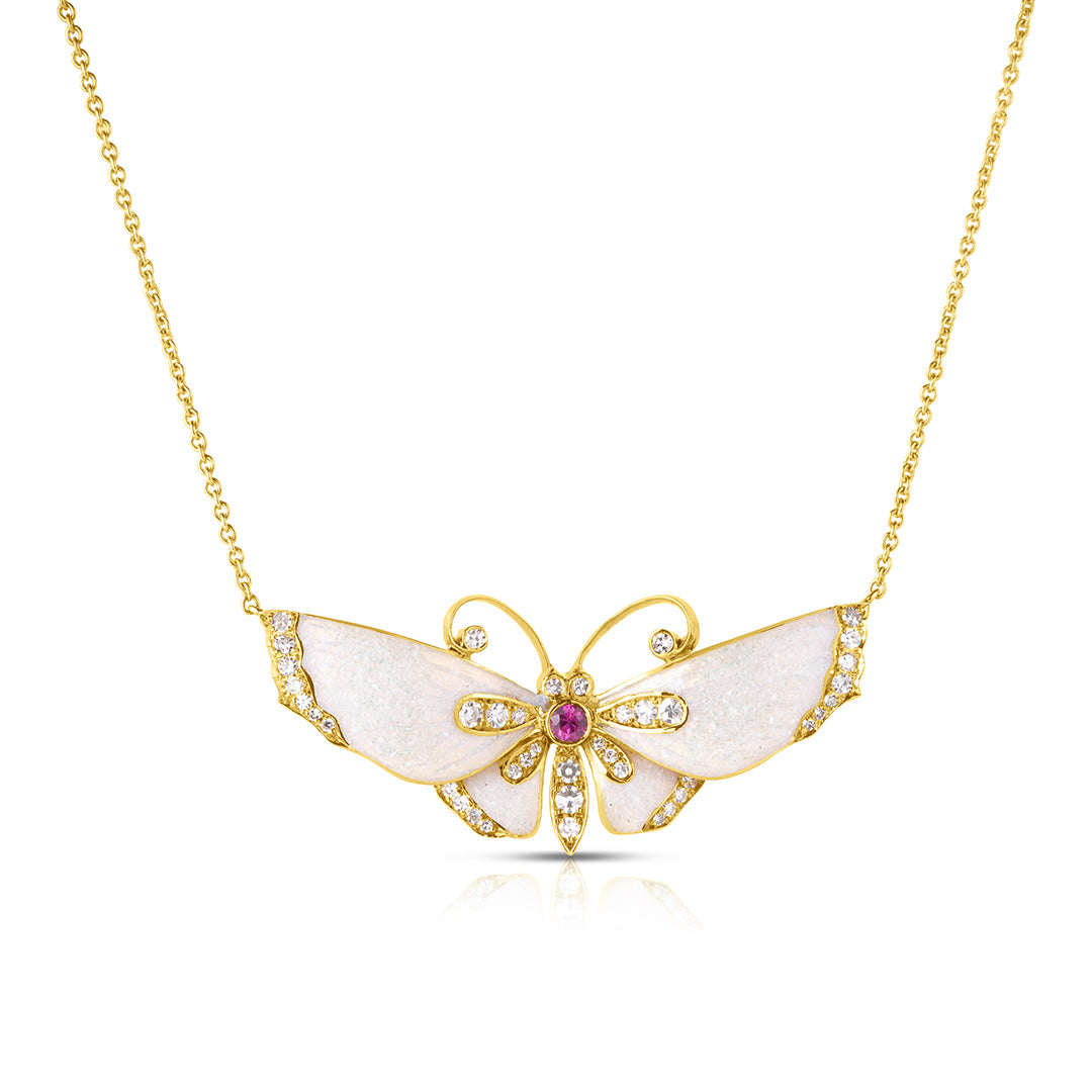 Cicada Diamond & Sapphire Enamel Butterfly Pendant Necklace